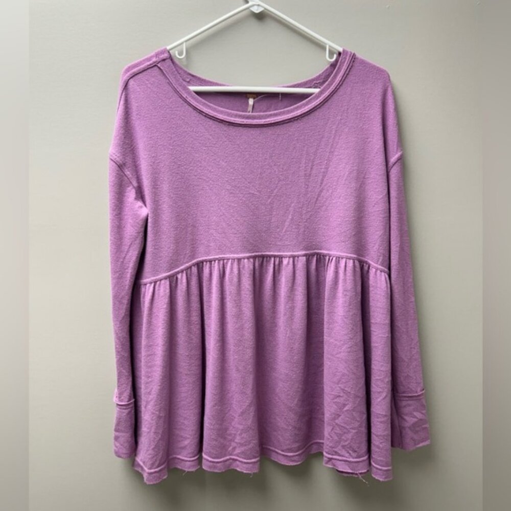 Free People Women’s Forever Your Girl Lavender Babydoll Long Sleeve Top